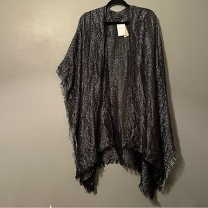 NWT Steve Madden One Size Fits Most Black Shiny Poncho Shawl Top Cardigan Rt $58